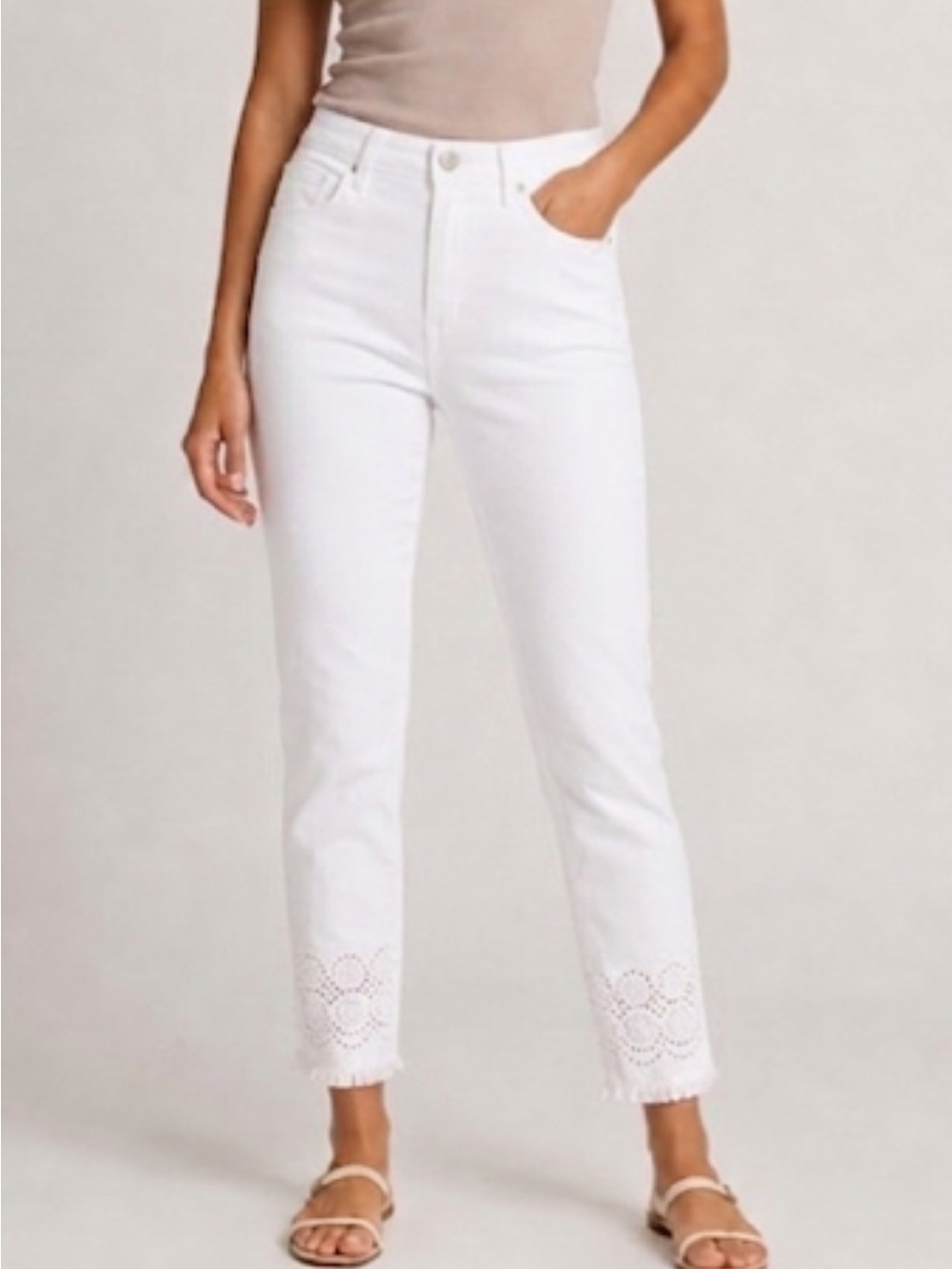 Lilly Pulitzer White Fringe Hem Slim Straight Leg Ankle Jeans